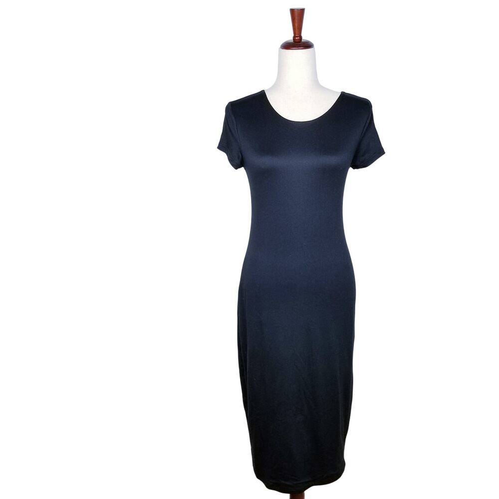 NO COMMENT Black Body-Conscious Fully-Lined Short Sleeve Dress - Size Medium